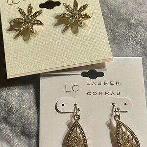 LC Lauren Conrad Gold Floral Earrings Set